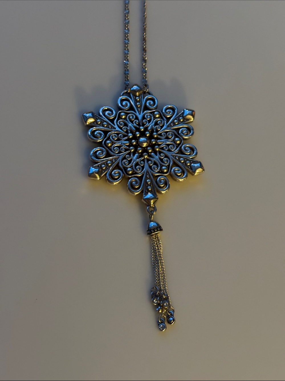 Brighton Silver Snowflake Filigree Necklace with Tassel
